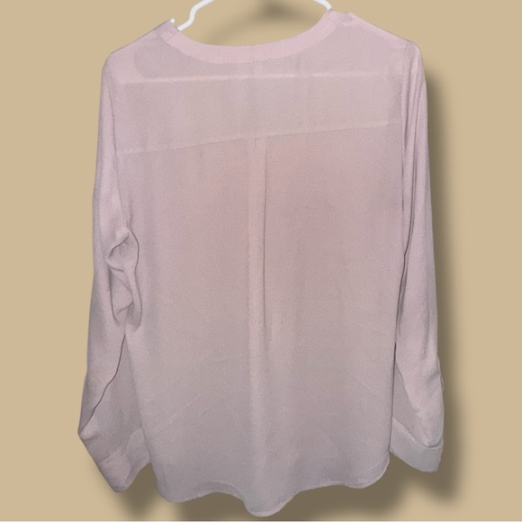 EXPRESS Blouse Chelsea Popover Pastel Dusty Rose Pink 1/4 Zip Tab Sleeves Size M - Picture 5 of 16